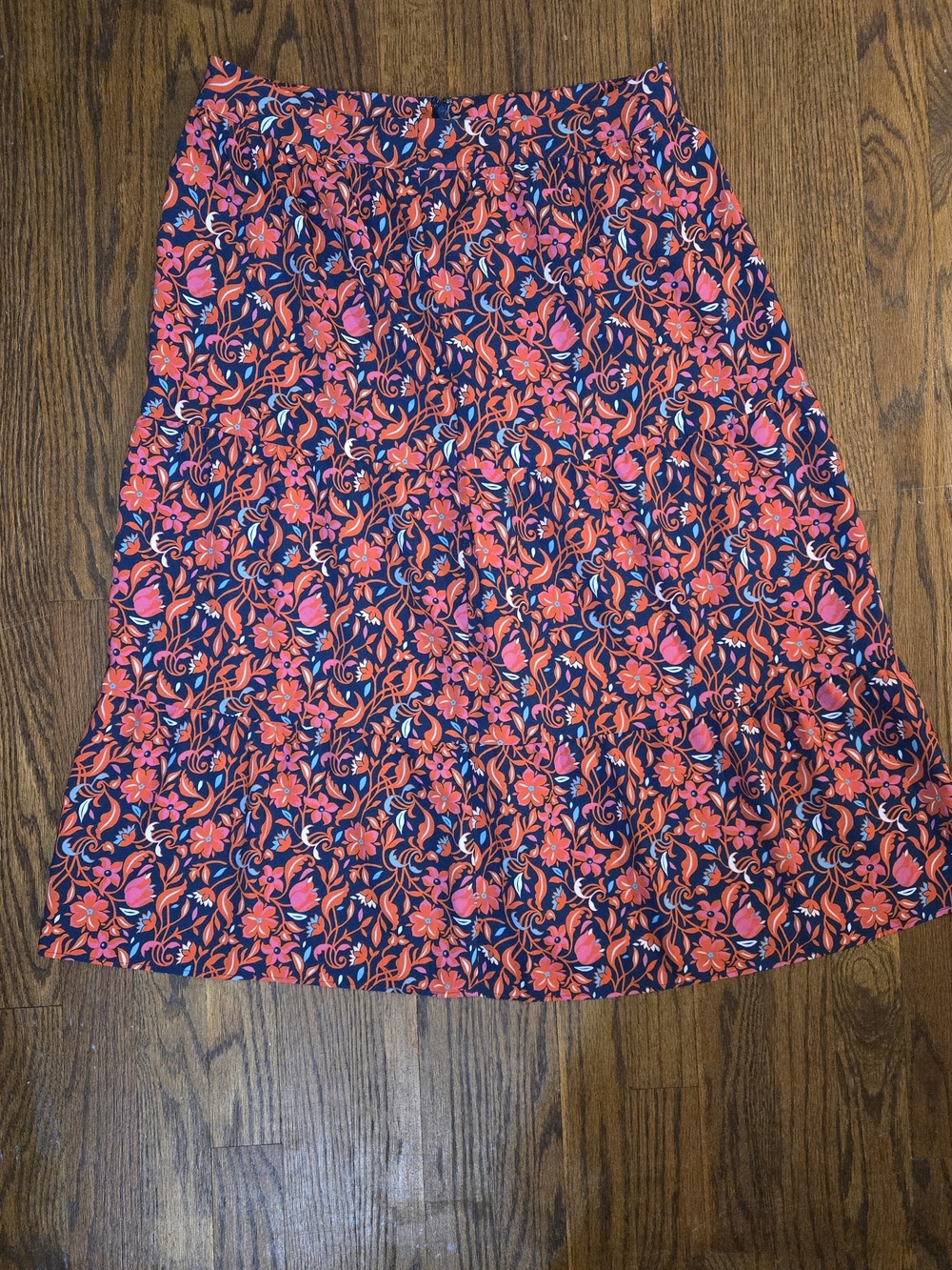 Ann Taylor Navy A-Line Skirt with Coral Floral Print